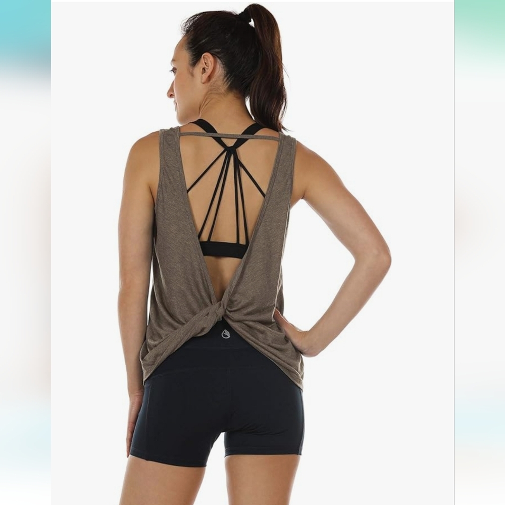 Icyzone Light Brown Twist Backless Athletic Work Out Tank Top Womens…